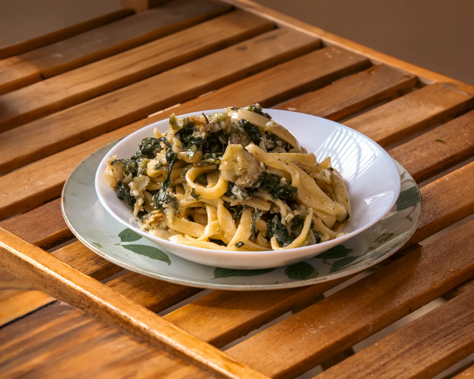 Tagliatelle con Friarielli e Baccala at Aqafarina