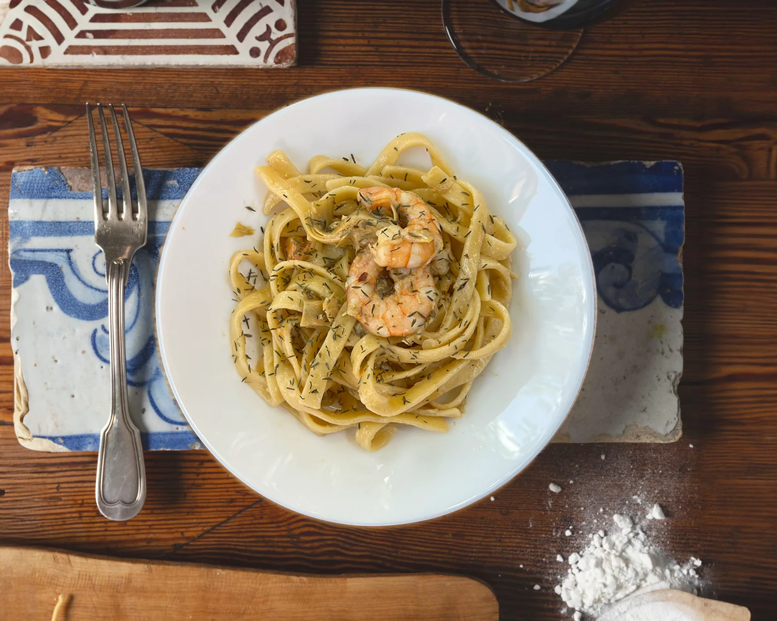 Tagliatelle Gamberi e Carciofi at Aqafarina